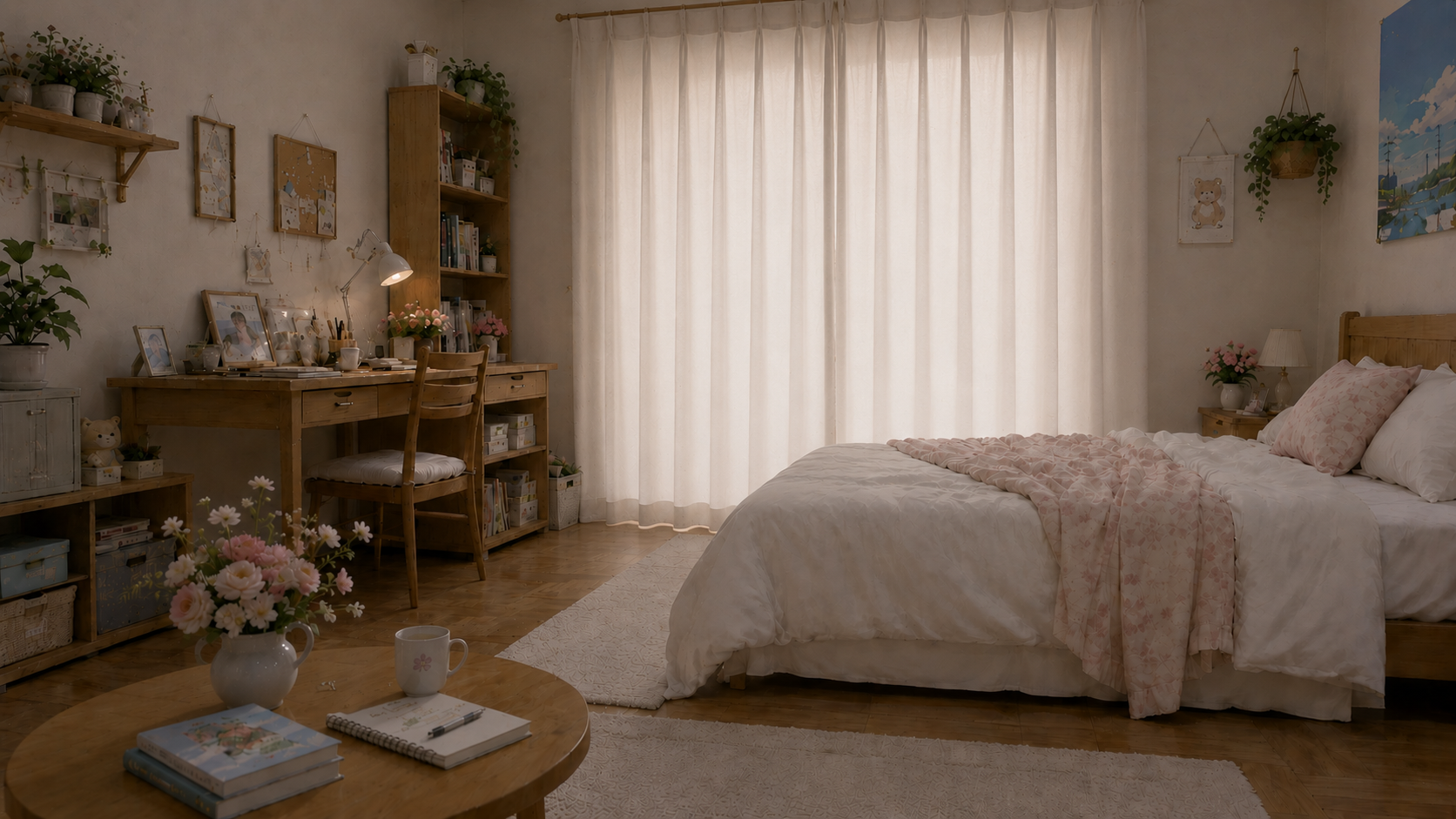 Spring rainy dawn room